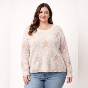POL Women's Star Pattern Sweater - White and Pink